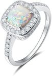 Carleen Created Opal Ring 925 Sterling Silver October Birthstone Cubic Zirconia CZ Halo Engagement Wedding Ring Fine Jewelry Gift for Women, Size 7