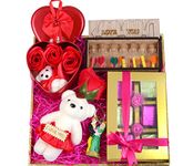 Valentines gift for girlfriend/valentines day gift for boyfriend/husband/wife/Fiance-Chocolate box+ Personalized 7 Message Bottles Gift Set+ Rose with Teddy+ Couple Keychain+ Valentines day card