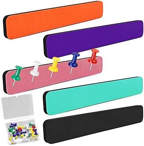 SourceTon Felt Bulletin Board Strips, 0.5 Inch Thick Self-Adhesive Pin Board Bar (5 Colors Bars) with 20 Pushpins for Walls, Home Office Memo Cork Board