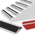 Pionasuicg Rubber Stair Edging Self Adhesive Staircase Step Edge Protector Vinyl Stair Nose for Outdoor & Indoor (20Ft, Black & Grey)