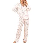 HZPHQY Women Winter Pajamas Sets 2 Piece Fruit Print Long Sleeve Tops Pjs Warm Bottoms Pants Fluffy Lounge Wear Two Piece Pajama Nightwear Loungewear Sleepwear Pj Set (A White, S)