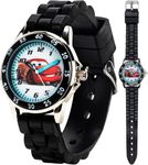 Disney Pixar Cars Lightning McQueen Time-Teaching Kids Clock Watch with Interactive Racing Dial, Black, Pixar Cars Kids Watch