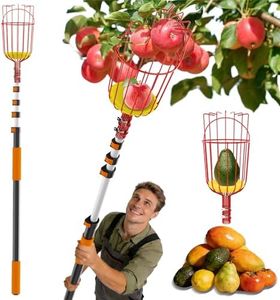 Buyplus 26ft High Reach Fruit Picker with Basket Telescoping, 5-20 Foot Heavy Duty Sturdy Aluminium Telescoping Extension Pole, Easy to Attach Twist-On Metal Basket for Picking Mango Avocado Lemon
