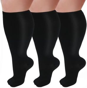 3 Pairs Plus Size Compression Socks for Women and Men Wide Calf 20-30mmhg Extra Large Knee High Support for Circulation, 01-3 Black