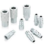 WYNNsky Industrial Air Coupler and Plug Kit, 3/8 Inch High Flow Body Size, 1/4 Inch NPT Threads Size, Steel Material, 9 Pieces Air Compressor Hose Accessories Fittings Visit The WYNNsky Store