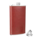 TOX TANEAXON 12 oz Red Brown Pocket Whiskey Liquor Leather Wrapped Alcohol Flask with Funnel and Box - Stainless Steel and Leak Proof