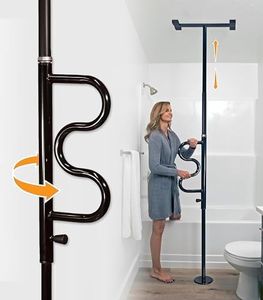 Stander Wonder Pole Plus with Rotating Double Grab Bar, Tension Mounted Security Pole for Seniors & Elderly Adults, No-Drill Floor to Ceiling Transfer Pole for Home & Bath Safety, Black
