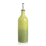 Sweejar Large Ceramic Olive Oil Dispenser Bottle, 24 Oz Relief Opaque Oil Cruet Protects Oil To Reduce Oxidation,Oil Dispenser for EVOO, Vinegar, Soy Sauce, Pack of 1 (Gradient Green)