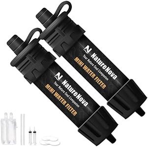 Mini Water Filter NatureNova Portable Emergency Water Filtration System Hiking Camping Straw Survival Gear Emergency Preparedness（Black, 2 Pack)