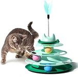 Hkkpet Interactive Cat Toy for Indoor Cats,4-Level Turntable Cat Toy Balls with 3 Colorful Balls,Circular Track Cat Roller Toy with Cat Feather Wand,for Kittens Hunting/Chasing/Exercising