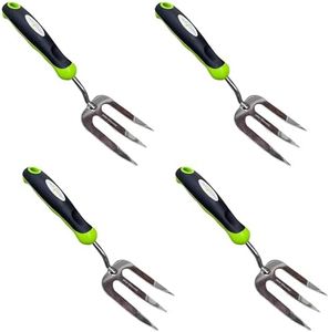 Garden Guru Stainless Steel Hand Weeder Fork Tool – Rust Resistant Stainless Steel – Ergonomic Handle – Great for Planting, Spreading Mulch, Weeding, Loosening & Transplanting Soil (4 Pack)