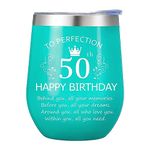 TOSFUYA 50th Birthday Gifts for Women Men, Happy 50th Birthday Decorations for Her Wife Mom Friends Coworkers BFF -12oz Stainless Steel Insulated Wine Tumbler with Lid