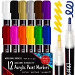 Crafts 4 All Acrylic Paint Markers Set - 12, Broad Tip -Tip Acrylic Paint Pens for Rock Painting, Glass, Wood, Canvas and Fabric - Non-Toxic, Permanent Acrylic Markers for Pumpkin Painting Kit