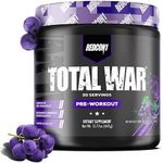 Redcon1 Total War - Pre Workout, 30 Servings, Boost Energy, Increase Endurance and Focus, Beta-Alanine, Caffeine (Grape)