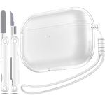 MHYALUDO Clear Cover Compatible with Airpods Pro Case, Compatible with Airpods Pro (2019) Case, Clear Soft Shockproof Protective Case with Lanyard Cleaning Pen,White