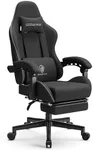 Dowinx Gaming Chair Fabric with Pocket Spring Cushion, Massage Game Chair Cloth with Headrest, Ergonomic Computer Chair with Footrest 290LBS, Black