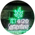 ADVPRO Marijuana It's 4:20 Somewhere Weed High Life Dual Color LED Neon Sign White & Green 300 x 210mm st6s32-0404-wg