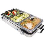 Callow Large Stainless Steel Buffet Warmer - Warm Function, Stainless Steel Buffet Warmer, Hotplate, Food Warmer Server, 3 x 2.5L Large trays plus one Large Single Tray & 3 Serving Spoons Included