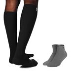 KUE Graduated Compression Socks | Women & Men|Daily Use, Running & Sports, Improved Blood Circulation & Pain Relief, Premium Fabric|Ankle & Knee Length|Pack of 2|Grey-Black-L/XL (L/XL, Black/Grey)