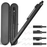 AUAUY 4 in 1 Multicolor Pen,Metal Cased Multifunction Pen,Gravity Sensor Multifunction Pen, 0.5mm 3 Color Ballpoint & 0.5mm Mechanical Pencil Come with Metal Pencil Case（Black）