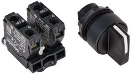 Schneider Electric, selector switch, Harmony XB5N/XB7N, plastic, black, 22mm, short handle, 3 position, stay put, 2 NO, XB5AD33N