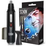 SCHON Stainless Steel Rechargeable 3-in-1 Eyebrow, Ear, Facial, & Nose Hair Trimmer/Clipper for Men&Women | Hair Clippers, Flawless Hair Remover, Male Beard Trimmers Kit, Grooming Kit, Groomer (Black)