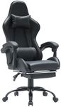 Advwin Gaming Chair Massage Lumbar Cushion Racing Style, 135° Office Computer Chair Recliner with Footrest Black