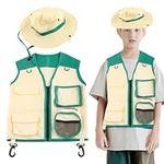 Fadcaer Kids Explorer Vest and Hat Costume,Explorer Costume Kids Explorer Costume Kit Safari Vest and Hat,Backyard Adventure Kit for 3-8 Years Kids Girls Boys Outdoor Adventures Role Play (Green)