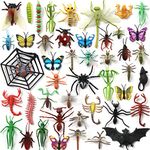 DOITEM 45 Pieces Plastic Realistic Insects and Butterfly Spider Bat for Children for Education, Halloween, Toy Themes, Parties, Birthday Gifts