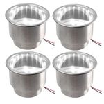 Pebbly Beach 4PCS Stainless Steel White Light Built in Cup Drink Holder Insert for Marine Boat Car Truck Camper RV with Drain