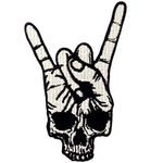 Rock and Roll Skull Hand Symbol Finger Sign Patch Embroidered Applique Badge Iron On Sew On Emblem