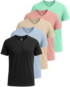 Real Essentials Athletic V Neck Tshirt Shirts T-Shirts Men Quick Dry Fit Tops Dri Fit Short Sleeve Active Wear Training Exercise Fitness Workout Shirt Tee Tees Gym Sports Top, Set 12, L, Pack of 5