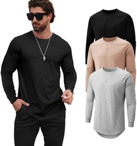 Mancozy 3 Pack Long-Sleeved T Shirts Casual Hipster Hip Hop Longline Crewneck Long-Sleeved Tee Shirts 2X-Large