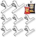 Whaline Stainless Steel Chip Clips Set, 4.7'' & 3'' Chip Bag Clips Heavy Duty Food Clips Round Edge Air Tight Seal Grip for Office Kitchen Home Usage Storage (2 Large and 6 Small Size)