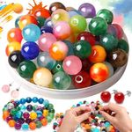 Pack of 100 Semi-Precious Stones Mix 10 mm Beads with Quartzite Jade, Glass Beads for Threading, Gemstones with Hole, Used for DIY Jewellery Decorations