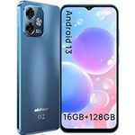 Ulefone Note 16 Pro Unlocked Cell Phones, Up to 16+128GB Smartphone, 50MP+2MP+8MP, Android 13 OS Mobile Phone, 6.52” Display, 4400mAh, Fingerprint/Face Unlocked, 4G Dual SIM Cellphones | Blue