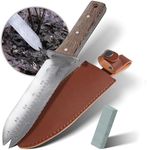 FLORA GUARD Hori Hori Garden Knife with Leather Sheath & Sharpening Stone, Heavy Duty Gardening Hand Tool with Hang Hole, Lawn and Yard Tools (V-Type)