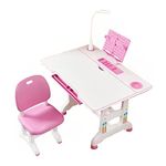 SYGA Kids Height Adjustable Desk And Chair Set Study Table Writing Desk With Eye Protection Lamp (70Cm / Princess Pink Flagship, Matte)