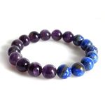 LKBEADS Unisex gem amethyst & lapis lazuli 10mm, 19 Pieces round smooth beads stretchable 7 inch bracelet for men,women-Healing, Meditation,Prosperity,Good Luck Bracelet