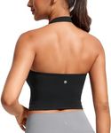 CRZ YOGA Womens Butterluxe Halter Longline Sports Bra - Padded Workout Yoga Crop Tank Tops with Built in Shelf Bra Black Medium