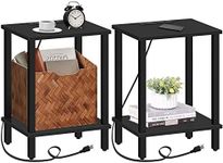 TUTOTAK End Table with Charging Station, Set of 2, Side Table with USB Ports and Outlets, Nightstand, 2-Tier Storage Shelf, Sofa Table for Small Space, Living Room, Bed Room TB01BK041