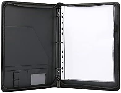 Laelr Zippered Portfolio 3 Ring Binder with 8 Pockes, Leather Business Padfolio with Zipper, A4 Document Binder Organizer for School Office