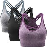 ANGOOL Strappy Sports Bras for Women - Medium Support Wirefree Yoga Bra Activewear 3 Pack