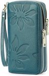 GOIACII Women's Wallet Large Capacity Double Zip Ladies Card Phone Holder RFID Blocking Wristlet Leather, A02 Teal, Casual