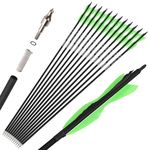 wolfman 12X Archery Carbon Arrows Spine 500 Archery Target Arrows Recurve Arrow Compound Arrow Hunting Arrow with 5" Nature Feather Arrows for Recurve Bow Compound Bow (30 Inch, 2 light green 1 black)