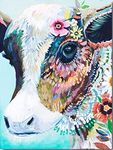 YEESAM ART Paint by Numbers for Adults Beginners Colourful Cow with Flowers 16x20 inch Linen Canvas Acrylic DIY Number Painting Kits Wall Art Decor Gifts (Framed)