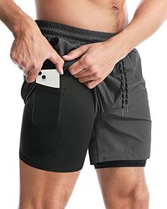 Aolesy Men’s 2 in 1 Running Shorts, Workout Gym Athletic Shorts for Men Quick Dry Lightweight Training Shorts with Pockets, Dark Grey, Medium