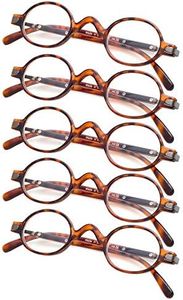 5-pack Mini Oval Round Reading Glasses with Spring Temple Tortoise +1.00