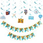 Bon Voyage Party Decorations, World Map Pennant Adventure Party Banner, Travel Themed Party Hanging Swirl Decorations for Birthday Baby Shower Graduation Retirement Travel Themed Party Supplies