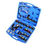 JIFETOR Radiator Pressure Leakage Tester and Vacuum Cooling System Purge Coolant Refill Tool Kit, 28PCS Universal Automotive Water Tank Leak Test Detector and Pneumatic Vacuum Coolant Change Set